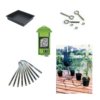 Starterspakket: 2 zaaikistjes + tomatenhaken + plantengeleiders + druppelkit + thermometer