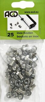 Bout inox M6 x 10 - (25 stuks in 1 zakje incl. moer)