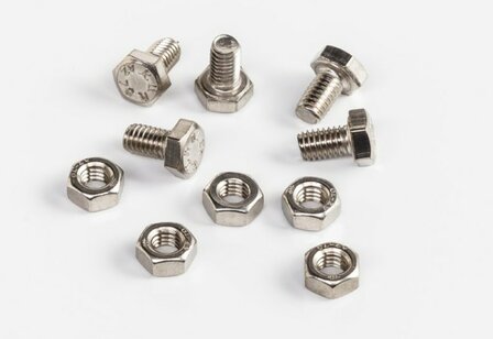 Bout inox M6 x 10 - (25 stuks in 1 zakje incl. moer)