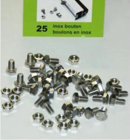 Bout inox M6 x 10 - (25 stuks in 1 zakje incl. moer)
