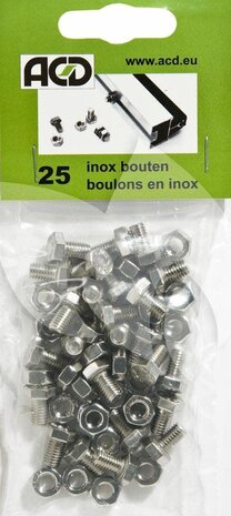 Bout inox M6 x 10 - (25 stuks in 1 zakje incl. moer)