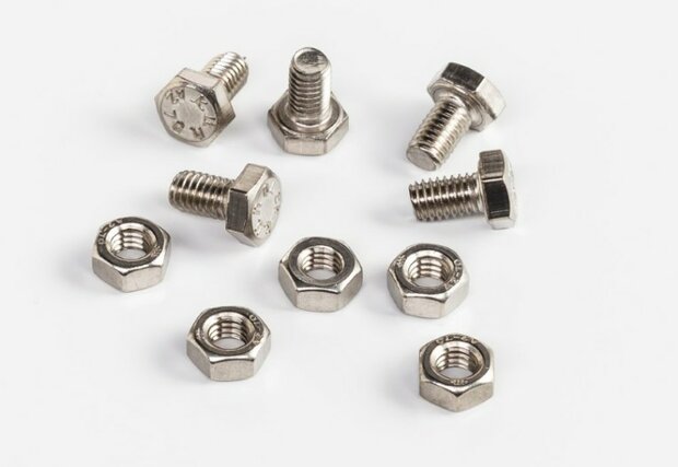 Bout inox M6 x 10 - (25 stuks in 1 zakje incl. moer)